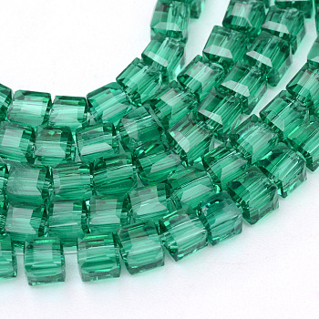 Transparent Glass Bead Strands, Cube, Sea Green, 6x6x6mm, Hole: 1mm, about 100pcs/strand, 22 inch