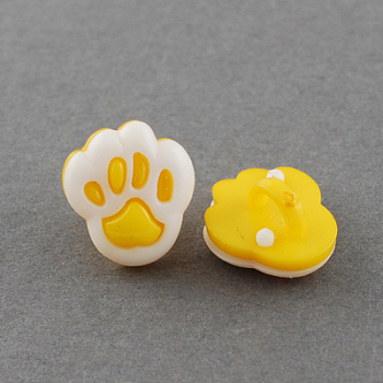 Acrylic Shank Buttons, 1-Hole, Dyed, Paw, Gold & White, 19x17x8mm, Hole: 4x2mm