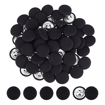 100Pcs Cloth Shank Buttons, with Zinc Alloy Finding, Flat Round, for Overcoat Garment Accessories, Black, 19x8mm, Hole: 3x3mm