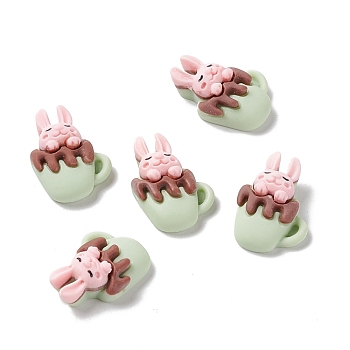 Opaque Resin Cabochons, Rabbit with Cup, Pink, 19.6x13.5x7.5mm