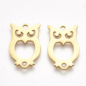 201 Stainless Steel Links connectors, Laser Cut Links, Owl, Golden, 18.5x12x1mm, Hole: 1.5mm