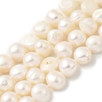 Natural Cultured Freshwater Pearl Beads Strands, Two Sides Polished, Floral White, 9~10mm, Hole: 0.5mm, about 20pcs/strand, 6.69''(17cm)