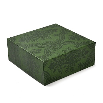 Square Flower Print Cardboard Bracelet Box, Jewelry Storage Case with Velvet Sponge Inside, for Bracelet, Olive Drab, 9.1x9.1x3.65cm