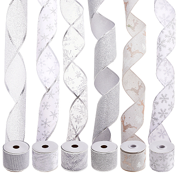 30 Yards 6 Styles Polyester with Plastic Ribbons, Clothes Accessories, Mixed Shapes, 2-1/2 inch(63mm), about 5.00 Yards(4.57m)/Style