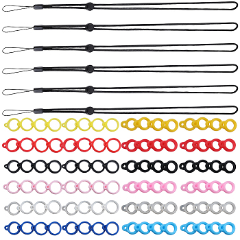 6Pcs Adjustable Polyester Neck Lanyard, for Pen, Phone, Badge Holder, with 12 Style Silicone Pendant, Mixed Color