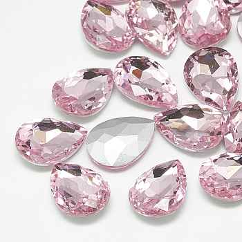 Pointed Back Glass Rhinestone Cabochons, Back Plated, Faceted, teardrop, Light Rose, 25x18x8mm