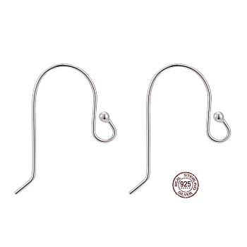 925 Sterling Silver Earring Hooks, Silver, 18x12mm, Hole: 2mm, 24 Gauge, Pin: 0.5mm
