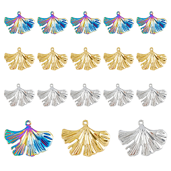 18Pcs 3 Colors Ion Plating(IP) 304 Stainless Steel Pendants, Ginkgo Leaf Charm, Mixed Color, 22.5x30x2mm, Hole: 1.4mm, 6pcs/color
