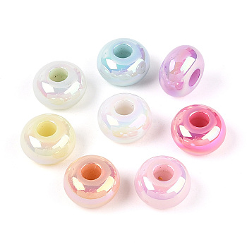 UV Plating Luminous Opaque Acrylic European Beads, Rondelle, Glow in the Dark, Large Hole Bead, Mixed Color, 13.5x8mm, Hole: 4.8mm