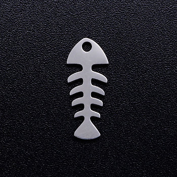 201 Stainless Steel Pendants, Fishbone, Stainless Steel Color, 15.5x6.5x1mm, Hole: 1.4mm
