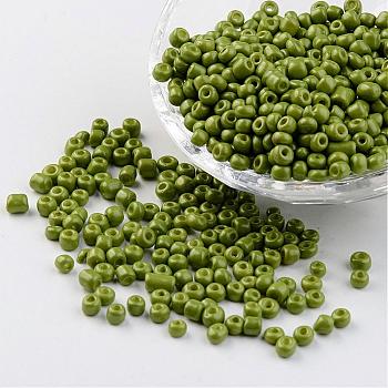 6/0 Baking Paint Glass Seed Beads, Olive Drab, 4~5x3~4mm, Hole: 1~2mm, about 427pcs/50g