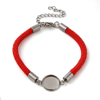 Milan Cord & 304 Stainless Steel Bracelets Making, with Round Tray, Red, Tray: 10mm, 7-1/4 inch(18.4cm)