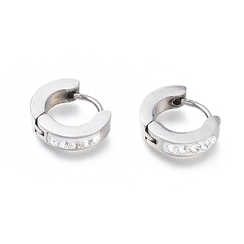 304 Stainless Steel Huggie Hoop Earrings, with Polymer Clay Rhinestone, Ring, Stainless Steel Color, 10.5x12x3mm, Pin: 1mm
