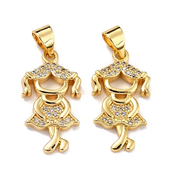 Brass Micro Pave Clear Cubic Zirconia Pendants, Girl, Real 18K Gold Plated, 21x11.5x2.5mm, Hole: 4x3mm