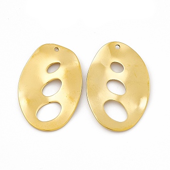 Ion Plating(IP) 304 Stainless Steel Pendants, Oval Charm, Real 18K Gold Plated, 34x22x1mm, Hole: 1.5mm
