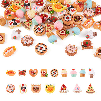 64Pcs 16 Styles Opaque Resin Decoden Cabochons, Imitation Food, Cupcake & Ice Cream & Bread, Mixed Shapes, Mixed Color, 18.5~27x15.5~25x6~18mm, 4pcs/style
