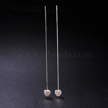 SHEGRACE Fashion 925 Sterling Silver Wiredrawing Heart Dangle Ear Threads(JE181A)-2