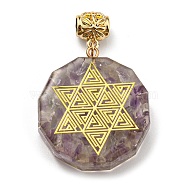 Natural Amethyst European Dangle Polygon Charms, Large Hole Pendant with Golden Plated Alloy Star Slice, 53mm, Hole: 5mm, Pendant: 39x35x11mm(PALLOY-K012-01A-01)