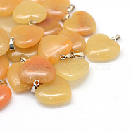 Heart Natural Topaz Jade Pendants, with Platinum Tone Brass Findings, 20~22x20~21x5~8mm, Hole: 2x7mm(G-Q438-14)