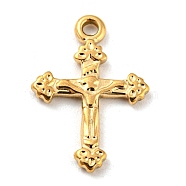 304 Stainless Steel Pendants, Crucifix Cross Charm, Golden, 20x9x1.5mm, Hole: 1.7mm(STAS-C082-08A-G)