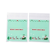 Christmas Theme Plastic Bakeware Bag, with Self-adhesive, for Chocolate, Candy, Cookies, Square, Pale Turquoise, 130x100x0.2mm, about 100pcs/bag(OPP-Q004-03J)