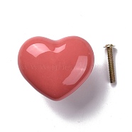 Heart-shaped Porcelain Cabinet Door Knobs, Kitchen Drawer Pulls Cabinet Handles, with Iron Screws, Indian Red, 43.5x51x36mm(FIND-Z004-16B)