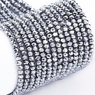 Electroplate Glass Beads Strands, Full Plated, Faceted, Rondelle, Platinum Plated, 2x1.5mm, Hole: 0.6mm, about 220~230pcs/Strand, 13.78~14.17 inch(35~36cm)(X-EGLA-F149-FP-04)