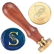 Wax Seal Stamp Set, Golden Tone Sealing Wax Stamp Solid Brass Head, with Retro Wood Handle, for Envelopes Invitations, Gift Card, Letter S, 83x22mm, Stamps: 25x14.5mm(AJEW-WH0208-1004)