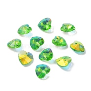 Electroplate Glass Charms, AB Color Plated, Faceted Heart, Lime, 14x14x7mm, Hole: 1.6mm(GGLA-Z002-02N)