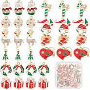 40Pcs 10 Style Alloy Enamel Pendants, with Crystal Rhinestone, Christmas, Cadmium Free & Lead Free, Light Gold, Reindeer/Stag & Snowflake & Bell & Candy Cane, Mixed Color, 15.5~29x9~21x2.5~5mm, Hole: 1~1.8mm, 4pcs/style(ENAM-SC0003-68)