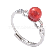 (Jewelry Parties Factory Sale)Adjustable Brass Finger Rings, with Lampwork Beads, Round, Platinum, Red, Size 6, Inner Diameter: 17mm(RJEW-K231-A02)
