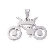 Boy Jewelry Original Color 201 Stainless Steel Bicycle Bike Pendants, Stainless Steel Color, 25x38.5x1.5mm, Hole: 4x9mm(STAS-I032-223)