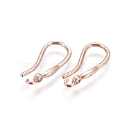 Brass Earring Hooks, with Cubic Zirconia, with Horizontal Loop, Clear, Rose Gold, 18x2.5mm, Hole: 0.8mm, 18 Gauge, Pin: 1mm(KK-L177-39RG)