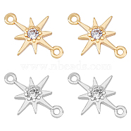 20Pcs 2 Colors Brass Clesr Cubic Zirconia Connector Charms, Long-Lasting Plated, Star, Real Gold Plated & Real Platinum Plated, 11.5x8.5x1.8mm, Hole: 0.8mm, 10pcs/color(FIND-HY0001-20)