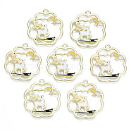Eco-Friendly Alloy Enamel Pendants, Cadmium Free & Lead Free, Flower with Deer, Light Gold, Creamy White, 29x27x1mm, Hole: 1.6mm(X-PALLOY-N162-001-RS)