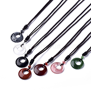 Natural & Synthetic Gemstone Pendant Necklaces, with Nylon Cord, Flat Round, 27.16 inch(69cm), 2mm(NJEW-E149)