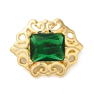 Brass with Glass Fold Over Clasps, Hexagon, Green, Real 18K Gold Plated, 17x21x9mm(KK-G505-06G)