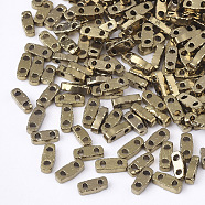 Electroplate Opaque Glass Seed Beads, 2-Hole, Rectangle, Golden Plated, 4.5~5x2x1~1.5mm, Hole: 0.5~0.8mm(SEED-S023-20A-02)