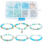 DIY Ocean Theme Stretch Bracelets Making Kit, Including Round & Lantern & Starfish & Chips Cat Eye & Synthetic Turquoise & Natural Aventurine & Glass & Wood Beads, Alloy Beads & Charms, Mixed Color, 198Pcs/box(DIY-SC0021-56)