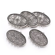 Tibetan Style Alloy Cabochon Connector Settings, Oval, Antique Silver, Tray: 32x54mm, 43x57x3.5mm, Hole: 1.8~2.5mm(PALLOY-F240-07AS)