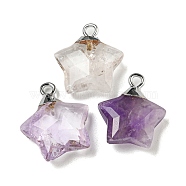 Natural Amethyst Pendants, with Rack Plating Brass Findings, Star, 18x15x6mm, Hole: 2mm(G-P540-01P-10)