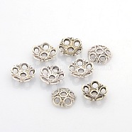 Tibetan Style Alloy Bead Caps, Flower, Antique Silver, Lead Free & Cadmium Free, 8x2mm, Hole:1.5mm(X-LF9832Y)