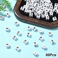 Acrylic Horizontal Hole Letter Beads, with Enamel, Cube, Letter K, 6x6x6mm, Hole: 3.2mm(OACR-YW0002-08K)