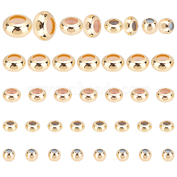 Elite 48Pcs 4 Style Brass Beads, with Silicone inside, Slider Beads, Stopper Beads, Long-Lasting Plated, Rondelle, Real 14K Gold Plated, 4~7.5x2.5~4mm, Hole: 0.8~1.4mm, 12pcs/style(KK-PH0004-85)