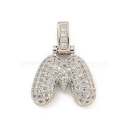 Brass Micro Pave Clear Cubic Zirconia Pendants, Platinum, Letter M, 31x25x5mm, Hole: 3x6mm(KK-B099-01P-M)