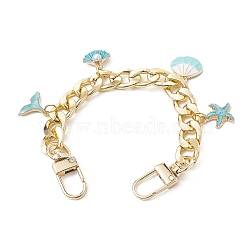 Aluminum Curb Chains Purse Straps, with Ocean Theme Alloy Enamel Charms, Light Gold, 20.2cm(AJEW-BA00130)