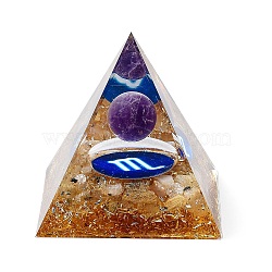 Orgonite Pyramid Resin Energy Generators, Reiki Natural Amethyst Beads Inside for Home Office Desk Decoration, Scorpio, 59.5x59.5x59.5mm(DJEW-D013-05C)