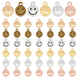 180Pcs 6 Colors Alloy Charms, Flat Round with Smiling Face Charm, Mixed Color, 10x7x1.5mm, Hole: 1.4mm, 30pcs/color(FIND-DC0003-68)