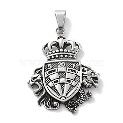 304 Stainless Steel Big Pendants, Shield with Crown & Dragon Charm, Antique Silver, 56x43x5mm, Hole: 10.5x6mm(STAS-Z098-02AS)