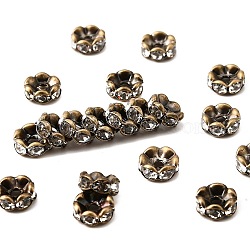 Brass Rhinestone Spacer Beads, Grade AAA, Wavy Edge, Nickel Free, Antique Bronze Metal Color, Rondelle, Crystal, 8x3.8mm, Hole: 1.5mm(RB-A014-L8mm-01AB-NF)